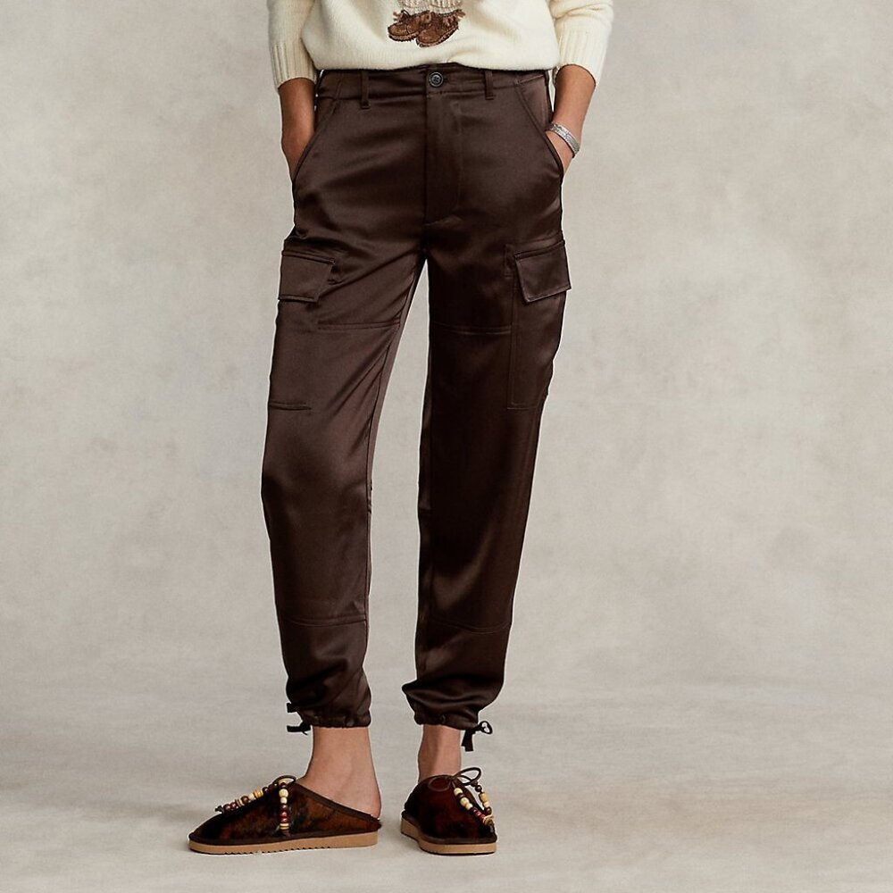 Polo Ralph Lauren Satin Cargo Utility Pant in Dark Beech